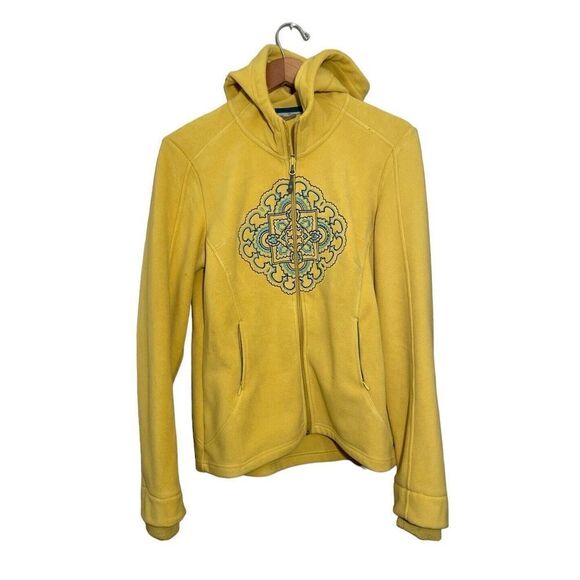 Athleta Embroidered Fleece Full Zip Up Jacket Hooded Size Medium‎ Yellow - Picture 1 of 5